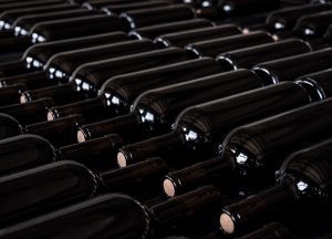 Wine bottles lined up