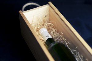 bottle of wine on a special crate