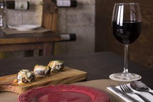 stuffed mushroom and wine