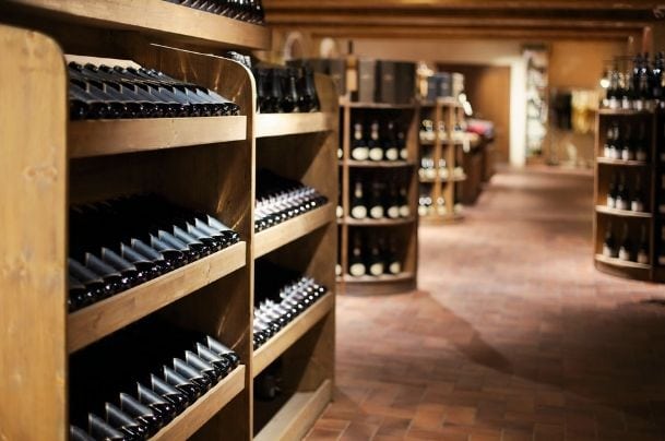 champagne stored in a wine store