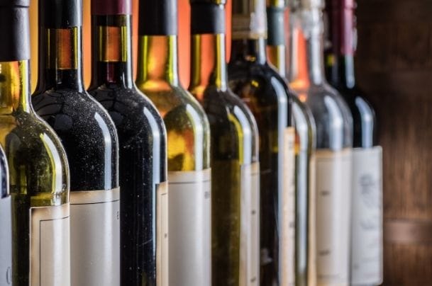 wine bottles in a row