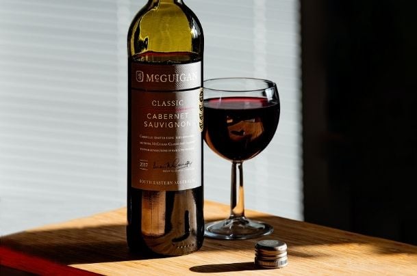 Cabernet Sauvignon wine bottle and glass